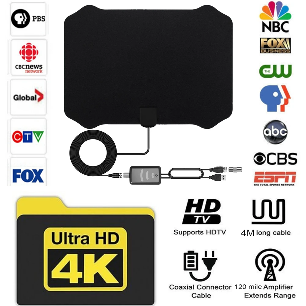 

120 Miles Digital HDTV Indoor TV Antenna with High Gain Amplifier Signal Booster TVFox Antena HD TV Antennas Aerial TV Stick