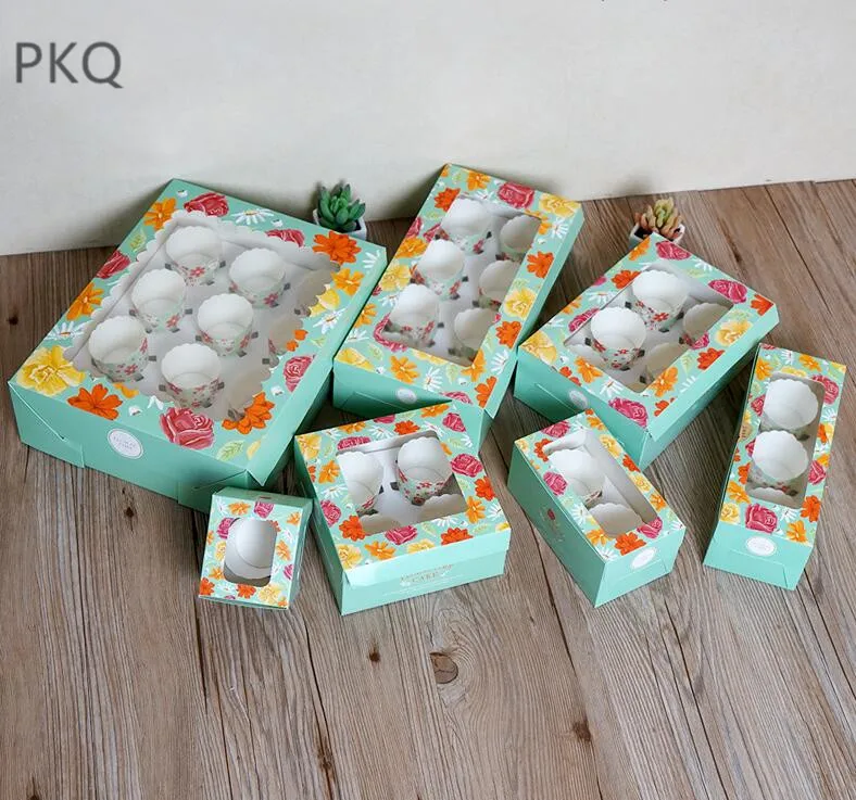 

20pcs/lot 1/2/3/4/6/8/12 Cupcake Box With Insert Kraft Paper Cake Box With Clear Window Party Gift Package Box