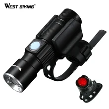 WEST BIKING Bike Light Ultra-Bright Stretch Zoom CREE Q5 200m Bicycle Front LED Flashlight Lamp USB Rechargeable Cycling Light 