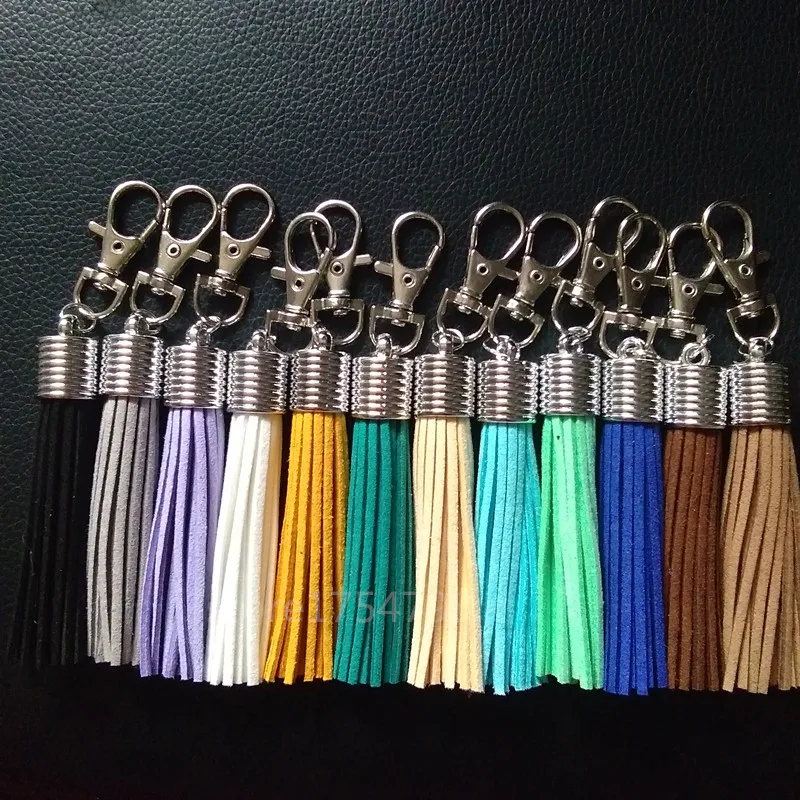 18 Colors Big Suede Tassels Keychain Hooks Tassel Keyring Lobster Clasp
