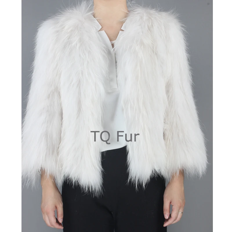 New Arrival Natural Raccoon Fur Coat Real Knitted Women Jacket Winter Warm Ouerwear Nine Quarter Sleeves | Женская одежда
