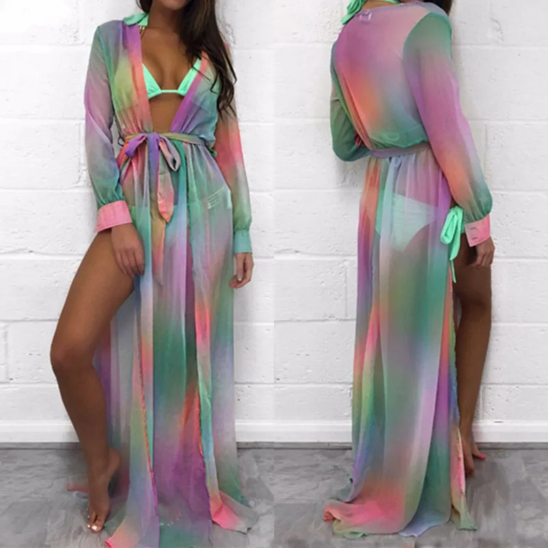 

LAAMEI New Beach Smock Rayon Print Swimwear Ladies Saida de Praia Beach Long Dress Tunic Women Kaftan Robe de Plage Vestidos