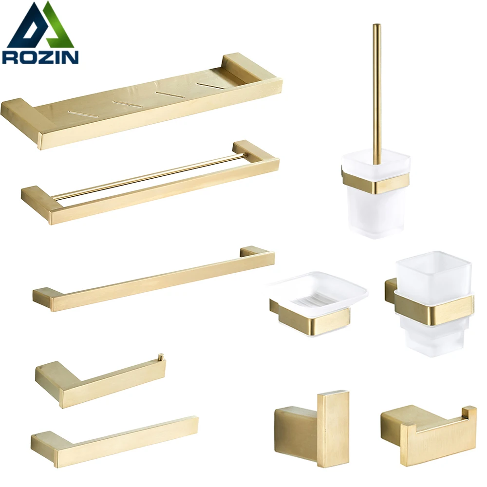 Brushed Gold Bathroom Accessories Set 304 Stainless Steel Toilet Paper ...