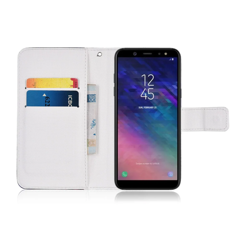 Чехол-бумажник из ТПУ с рисунком для samsung Galaxy A3 A5 A6 A8 Plus из искусственной кожи чехол-книжка с подставкой и единорогом и кошкой