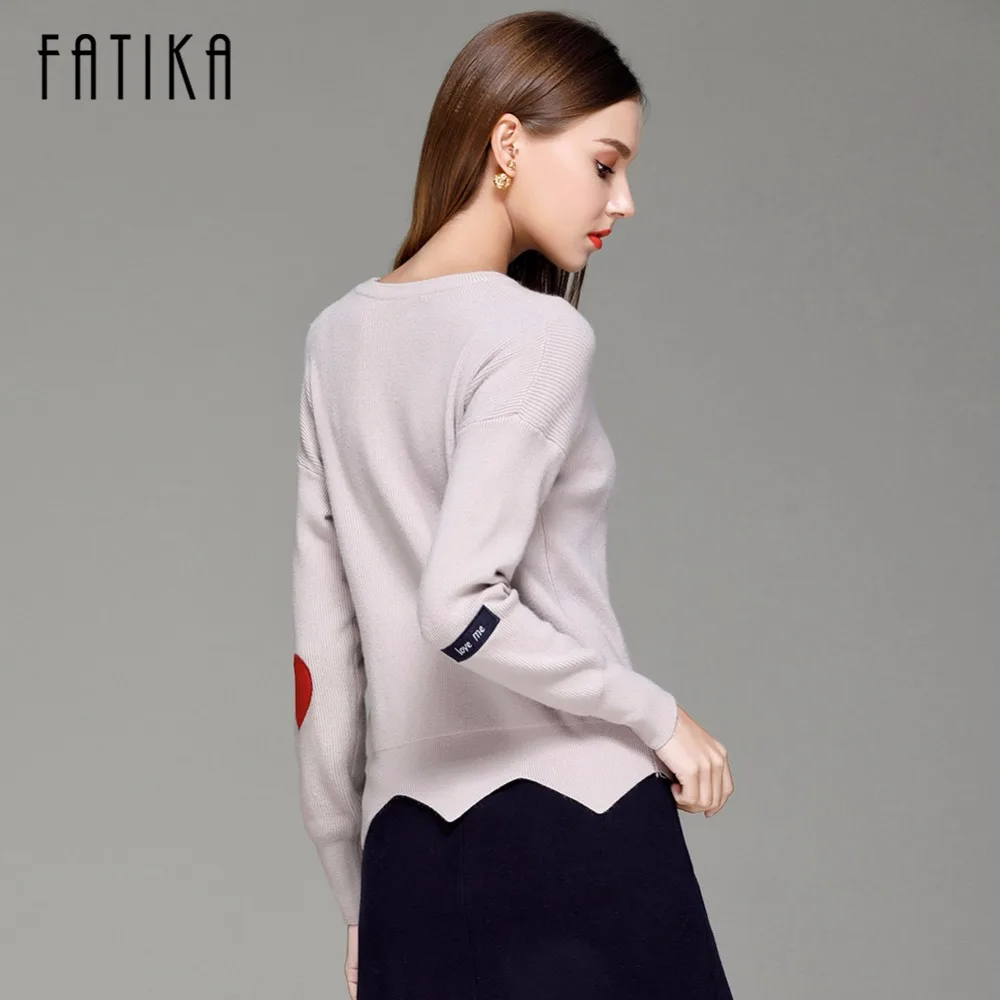 

FATIKA New 2017 Fashion Sweater Women Solid Pullovers Long Sleeve O-Neck Appliques Irregular Hem Knitted Jumpers For Ladies
