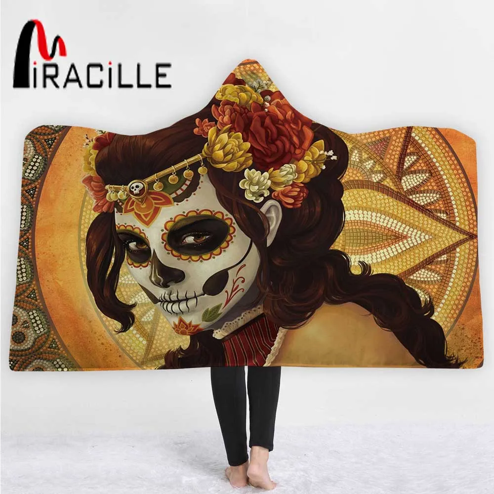 

Miracille Halloween Skeleton Hooded Blanket 3D Printing Warm Soft Blanket Skull Bone Anti-Pilling Portable Kids Adult Blanket