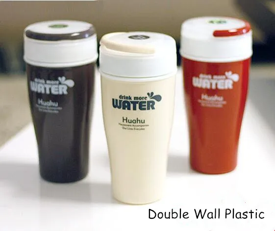 Creative 3 Colors Plastic Double Wall Coffee Thermos Thermo cup Coffee Mug 300ml free shipping thermocup