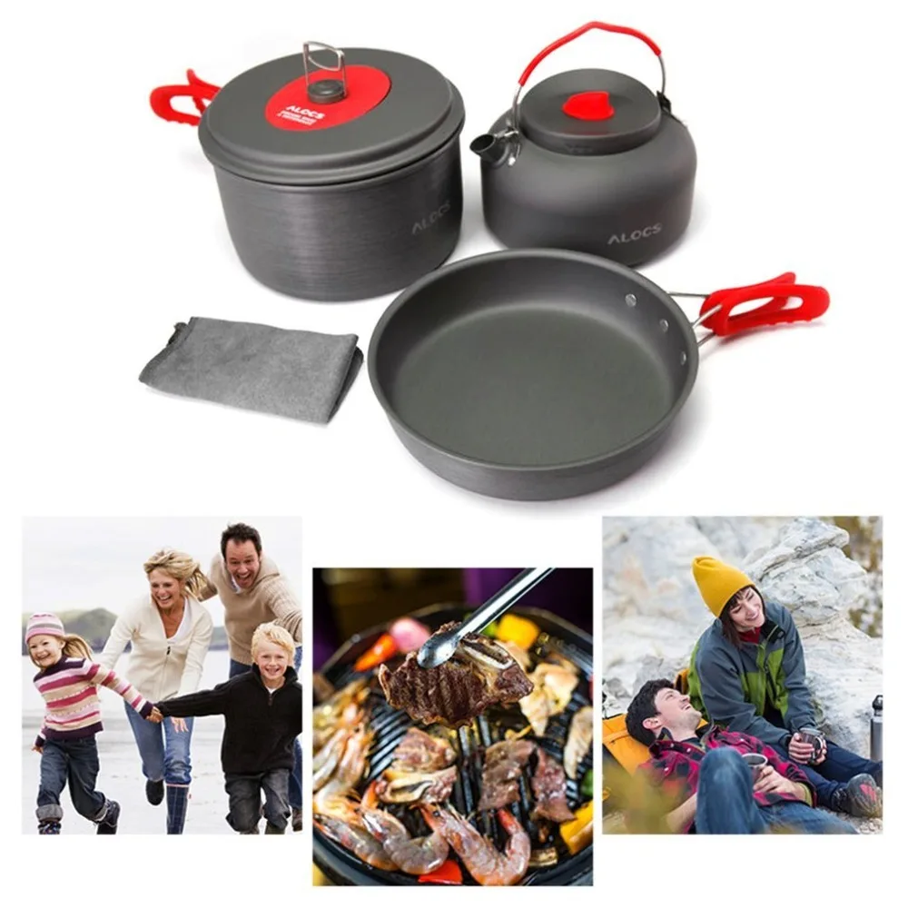 

ALOCS CW-C19T Cookware Set Outdoor Camping Pots Frying Pan Kettle Portable Picnic Cooking Tableware for 2-3 People