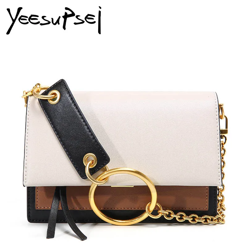 

YeeSupSei Fashion Handbag Golden Lock Lady Shoulder Bag Genuine Leather Women Messenger Bag Strap With Ring Chain Crossbody Bag