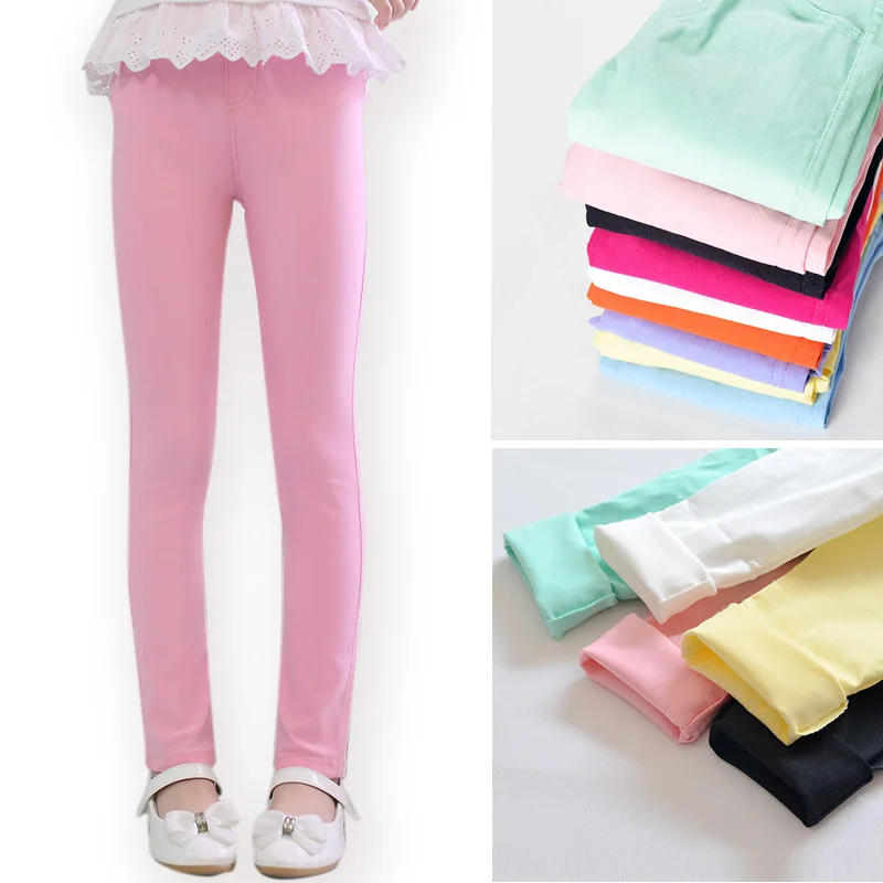 Girls Candy Color Pencil Pants Kids Skinny Full Length Trousers 3-12Y Sqb1121