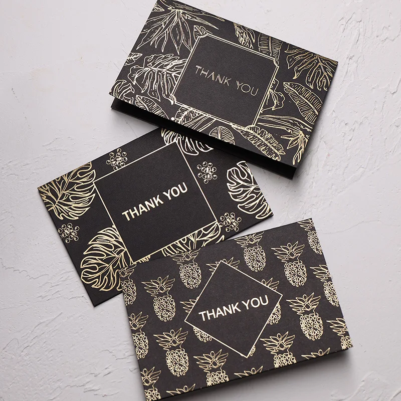 10 шт./лот бронзовая поздравительная открытка черная деловая креативная фольга спасибо открытка с конвертами День рождения Рождественская