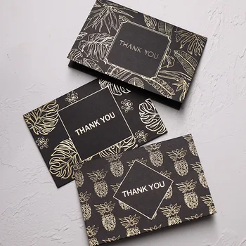 

10pcs/lot Bronzing Greeting Card Black Business Creative Foil Thank You Card with Envelopes Birthday Christmas Card Stationery