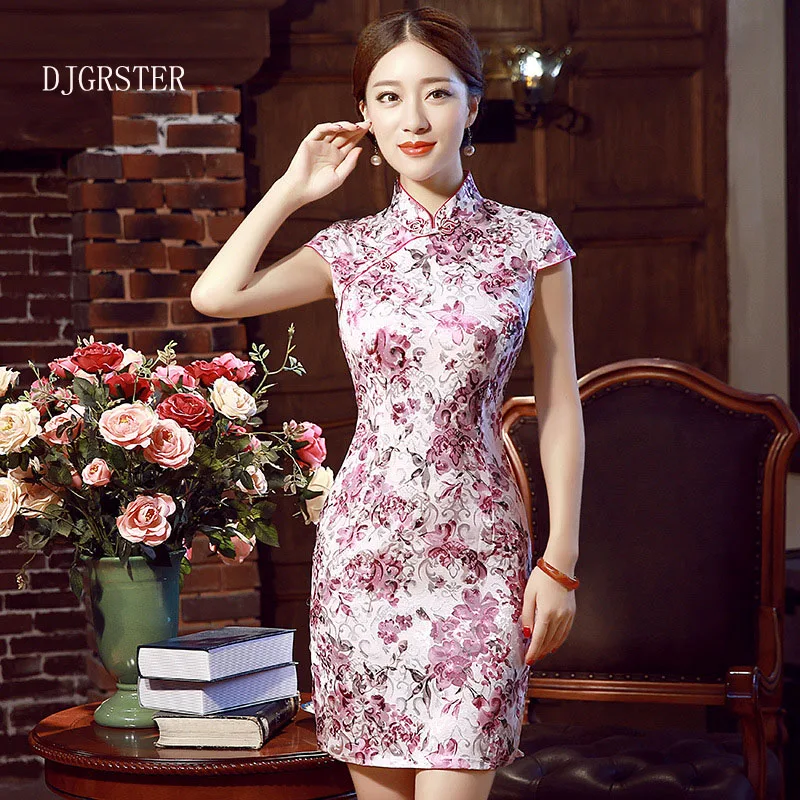 DJGRSTER модное короткое платье с коротким рукавом Qipao Платье Винтажный китайский стиль восстановление cheongsam платье китайское традиционное