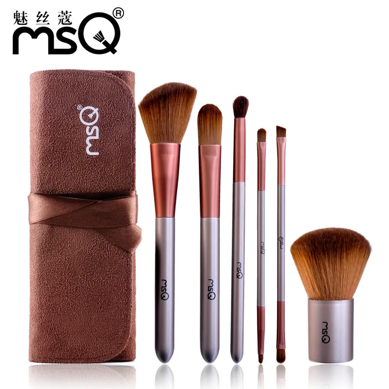 MSQ Professional Makeup Brushes With Cosmetic Bag 6pcs Synthetic Hair Electronic DIY Kit Eye Shadow Eyeliner Nose Smudge блеск для губ msq 6 cristal led msq cc01 6