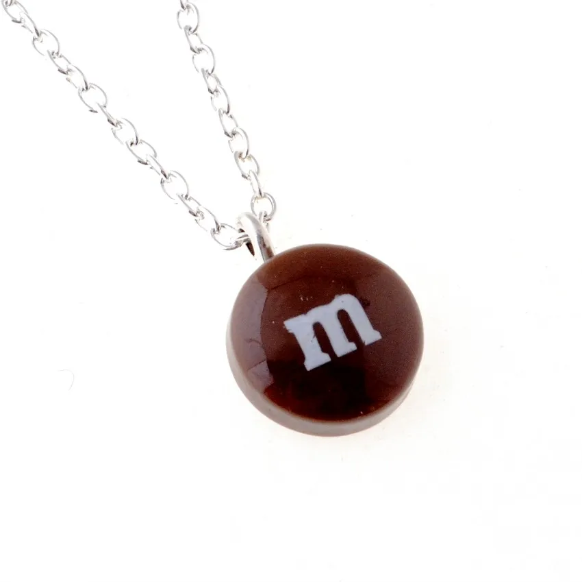2 шт Конфета буква М смола кулон ожерелье 1" милый сладкий подарок b0024 - Окраска металла: brown
