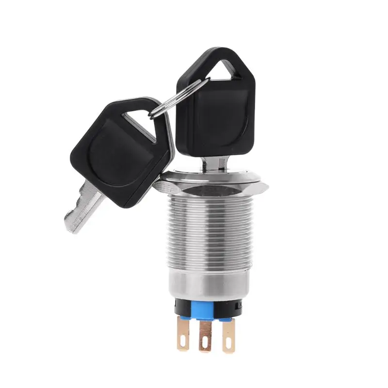 

19mm Key Metal Waterproof Brass 2 Position Push Button Switch 1NO 1NC Button press button