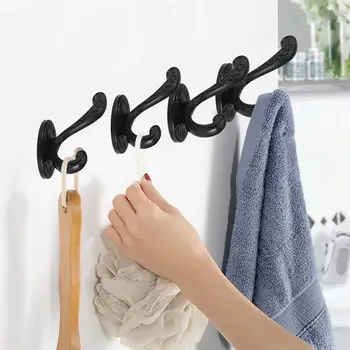 

8pcs Modern Double Hooks Wall Installation Large Capacity Alloy Multi-function Kitchen Storage Hooks for Bedroom Clothes (Black)