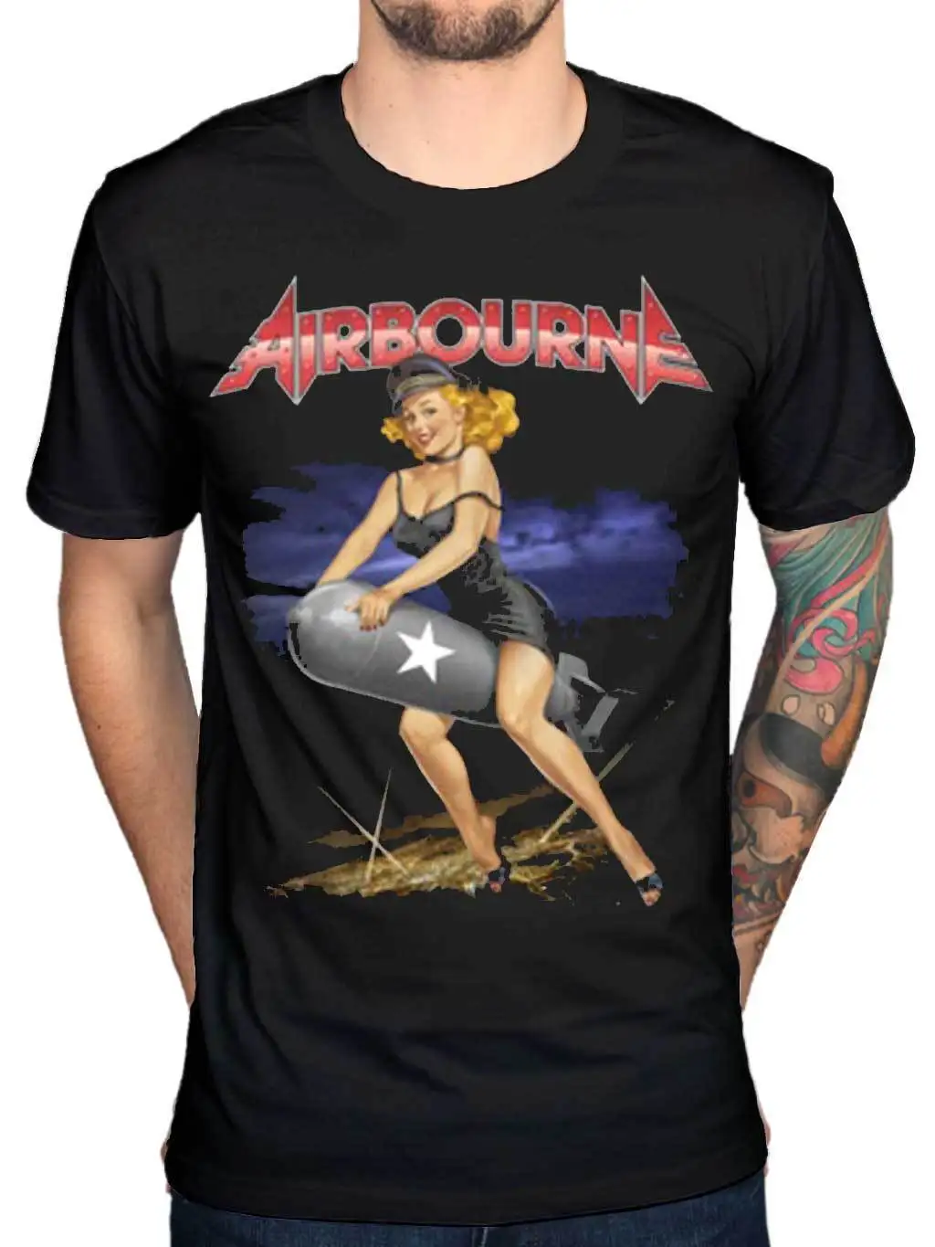 

Official Airbourne Missile Rider Black Dog T-Shirt Rock Music Punk Band Merch Print T-Shirt Harajuku Short Sleeve Men Top