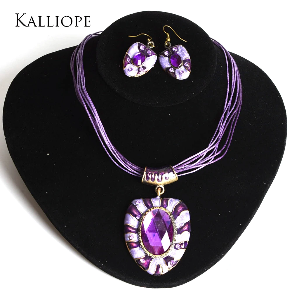 

New Shielded Metal Belt Set Necklace + Earrings fashion Purple wedding jewelry set with rhinestone wholesale for bridal