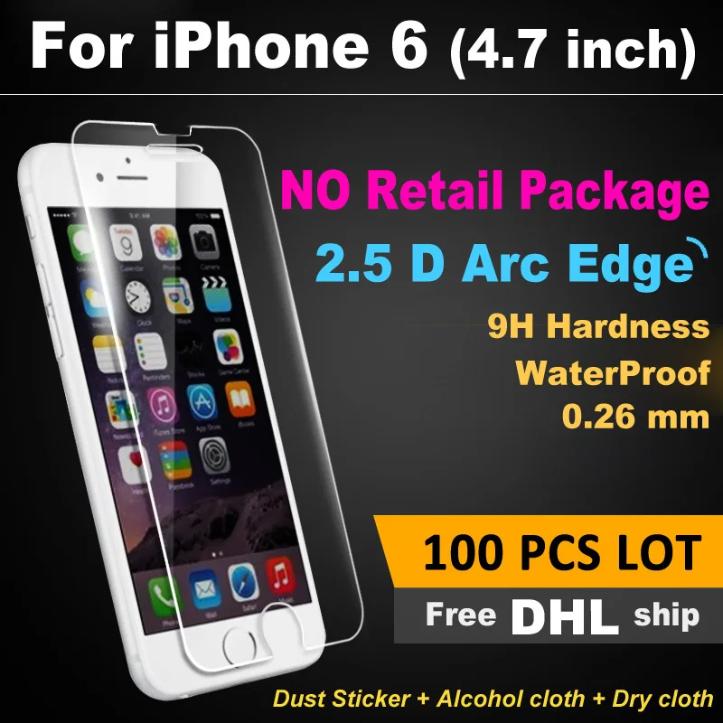 imágenes para Envío libre de dhl x 100 unids lot para iphone 6 6s vidrio templado Ultra Thin HD Protector de Pantalla 2.5D 0.3mm Borrar Front Película No Menor caja imágenes para Envío libre de dhl x 100 unids lot para iphone 6 6s vidrio templado Ultra Thin HD Protector de Pantalla 2.5D 0.3mm Borrar Front Película No Menor caja