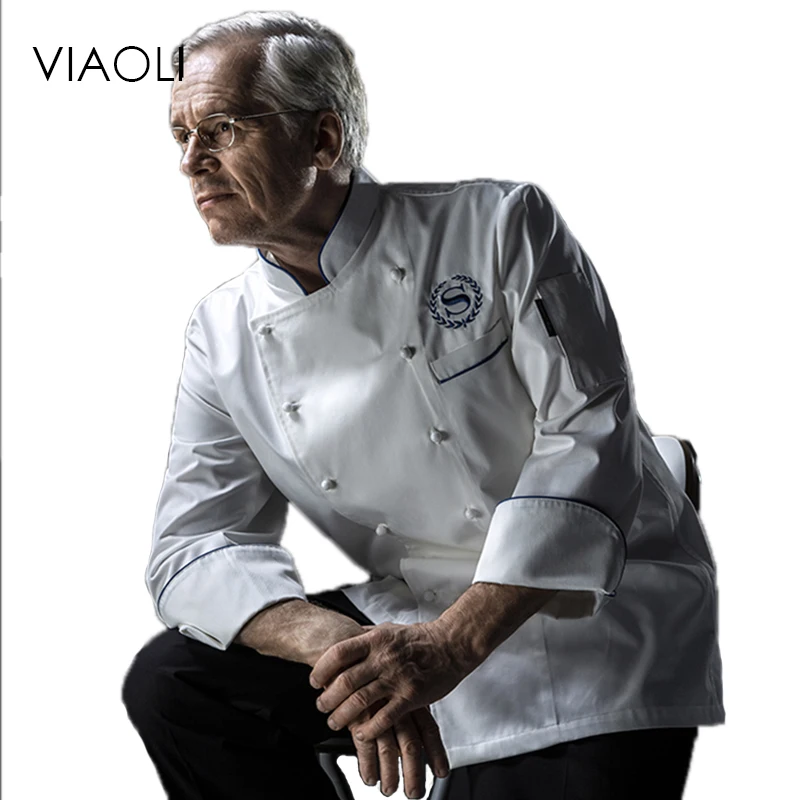 Viaoli ihigh качества униформа повар Костюмы с длинным рукавом Для мужчин Еда услуги Пособия по кулинарии одежда Куртки форма пальто отель Кухня