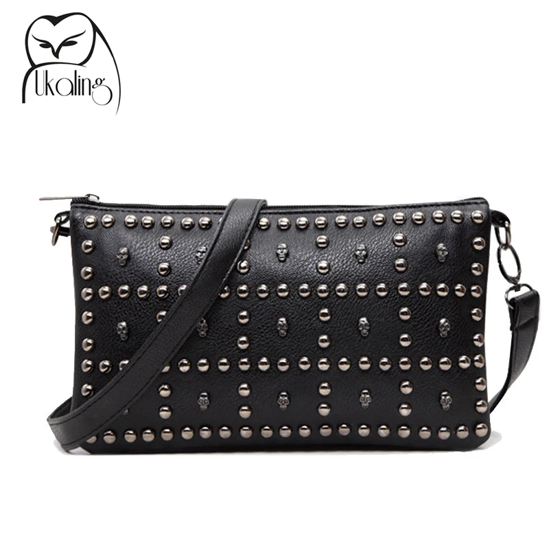 UKQLING Rivet Soft Women Messenger Bags PU Leather Bag Long Strap Crossbody Clutch Handbag ...