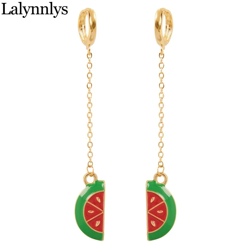 Lalynnlys Cute Cherry Watermelon Pineapple Drop Earrings New Fashion Rhinestone Fruit Dangle Earrings Ear Accessories Hot E60491