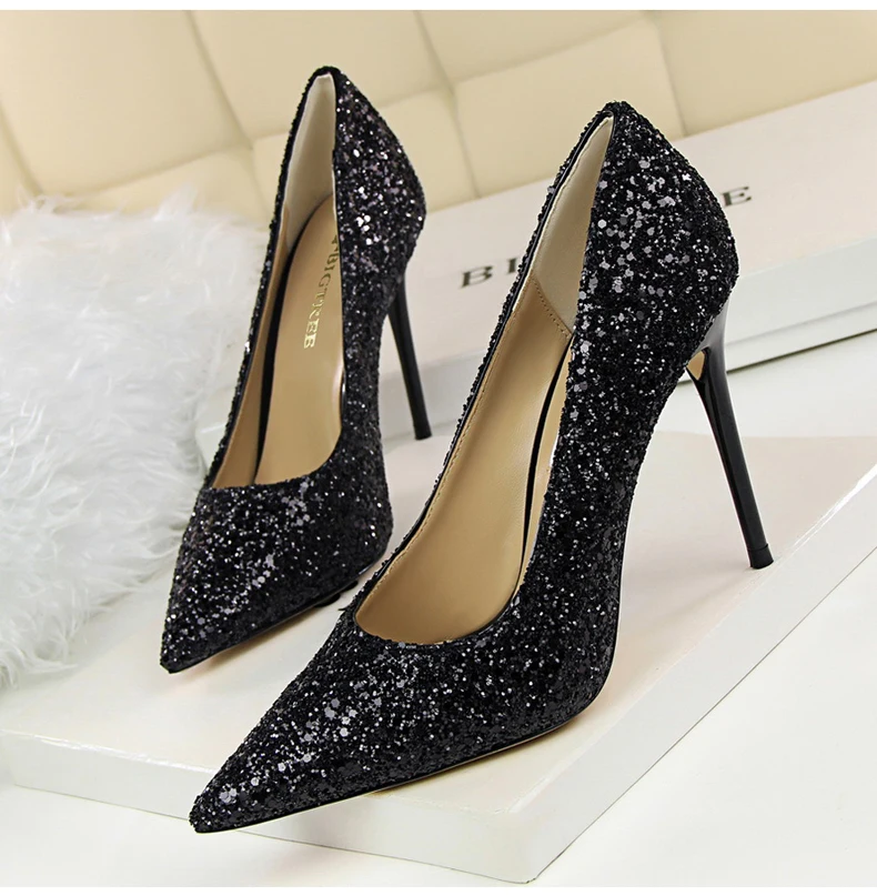 Women's Pumps Womens High Heel Shoes' Party Thin Heels Women High Heel Shoes In Glitter 2018 Hot Women Pumps Shoes Big Size 8 (1)