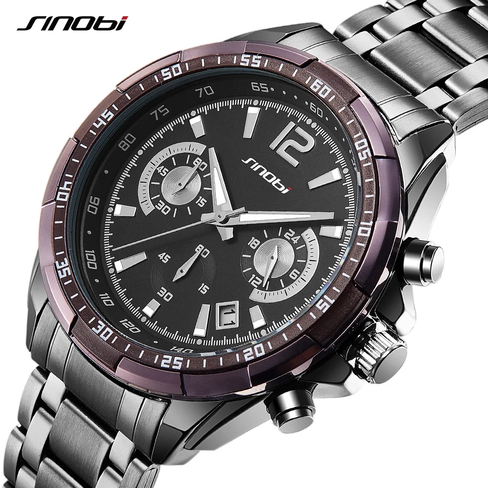 

SINOBI Watches Men Luxury Brand Full Steel Quartz Watch Man Waterproof Clock Men's Military Watch Shock Resistant relojes hombre