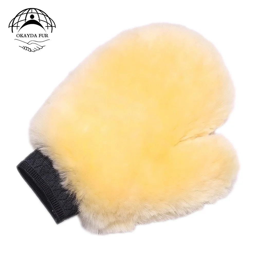 

OKAYDA Car Styling Australian Sheepskin Car Wash Gloves Natural Soft Car Motorcycle Washer Polishing Cleaning Nursing Mitt