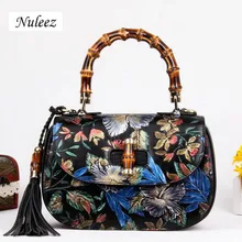 Nuleez Сумка-тоут из натуральной кожи с цветочным рисунком, Женская винтажная красивая сумка из натуральной кожи в китайском стиле для женщин, новинка