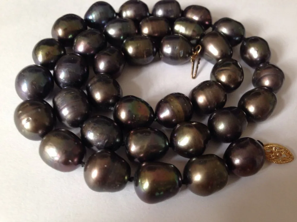 

FREE SHIPPING stunning 12-13mm tahitian black red green pearl necklace 18inch