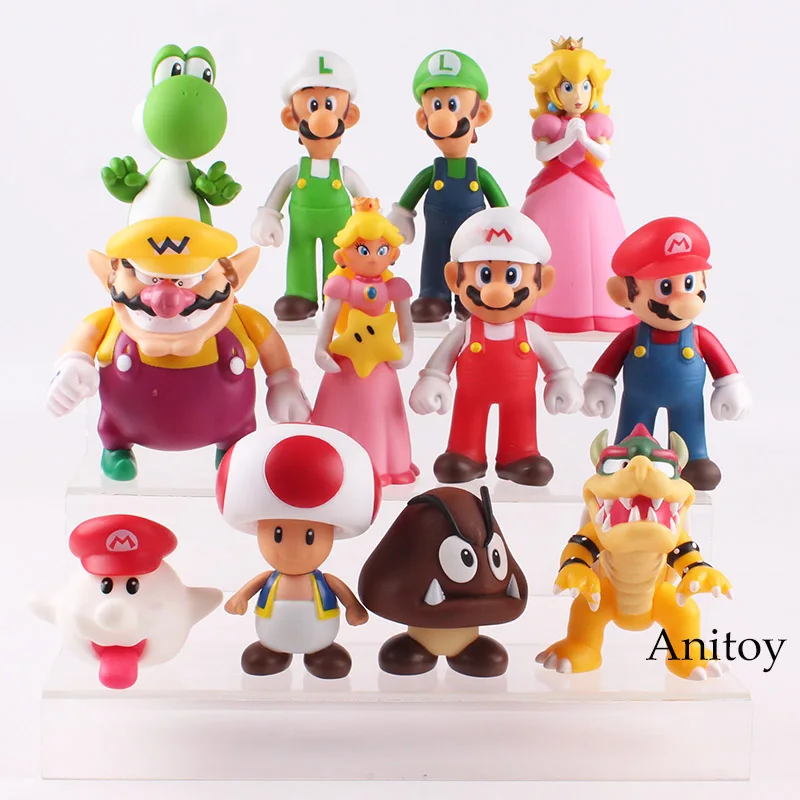 

Super Mario Bros Luigi Toad Wario Mario Bowser Princess Peach Boo Goomba Yoshi Action Figure Toy for Children 12pcs/set 6-14.5cm