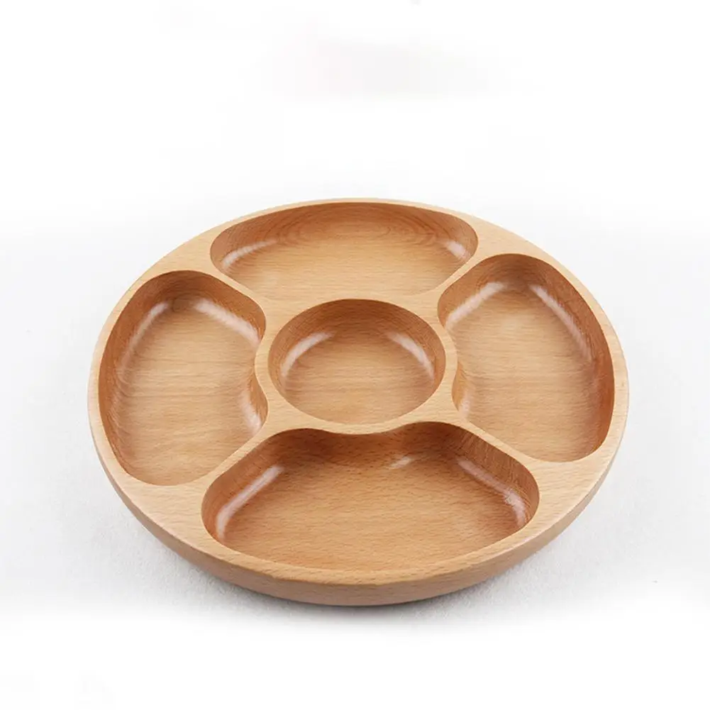 

25CM Household 5 Compartments Wooden Snack Dry Fruit Plate Candy Tray