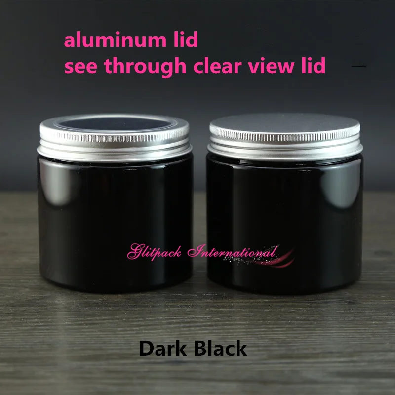 

30pcs/lot Black Color Window Top 200g plastic jar containers 7oz makeup containers 200ml plastic jars wholesale