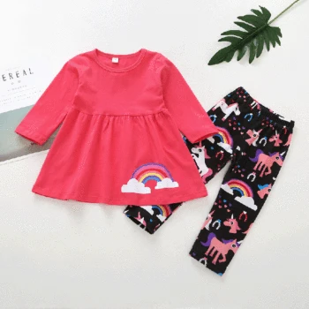 

baby girl clothes 2019 new listing baby girl clothes round neck long sleeve A-shaped T-shirt + cartoon pants 2 piece suit