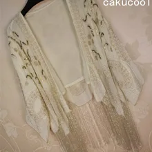 Cakucool/женские шифоновые накидки с блестками, Цветочная вышивка бисером, кисточки, Cappa, короткая Солнцезащитная верхняя одежда, богемные женские топы