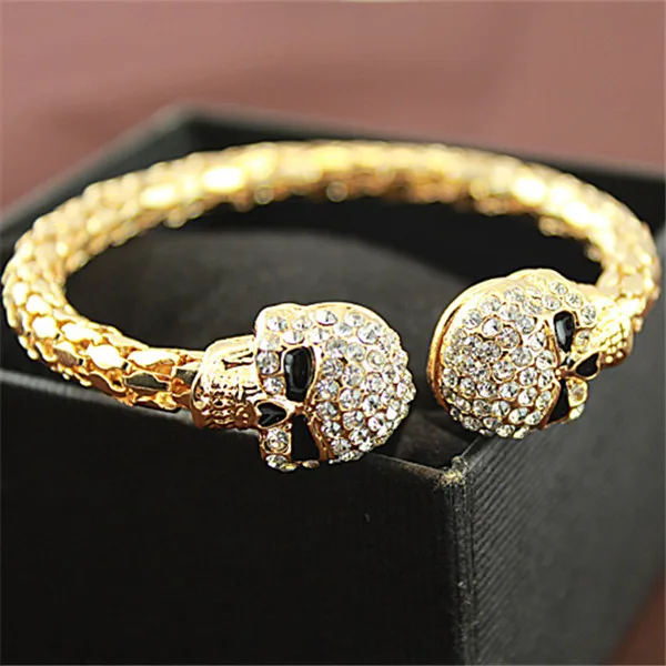 Vintage Gold Color Bangle Jewelry Skull With Rhinestone Skeleton Vintage Gold Color Bangle Jewelry Skull With Rhinestone Skeleton Bangles Bracelets Inflated Cuff Por