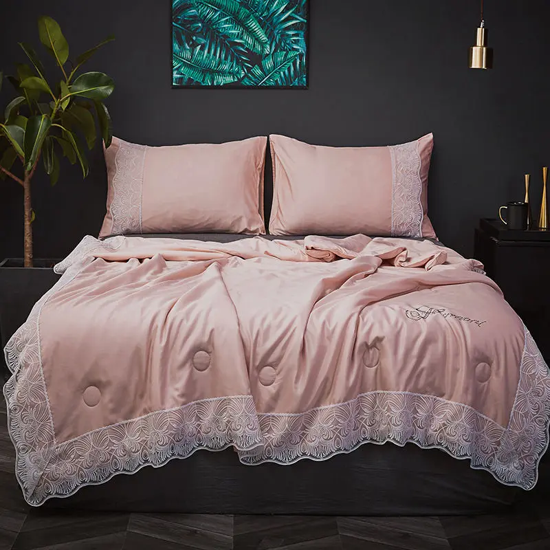 Роскошное кружевное летнее стеганое одеяло, розовый и серый цвета, королевское одеяло и наволочка для мальчиков, двойное одеяло - Цвет: faxb