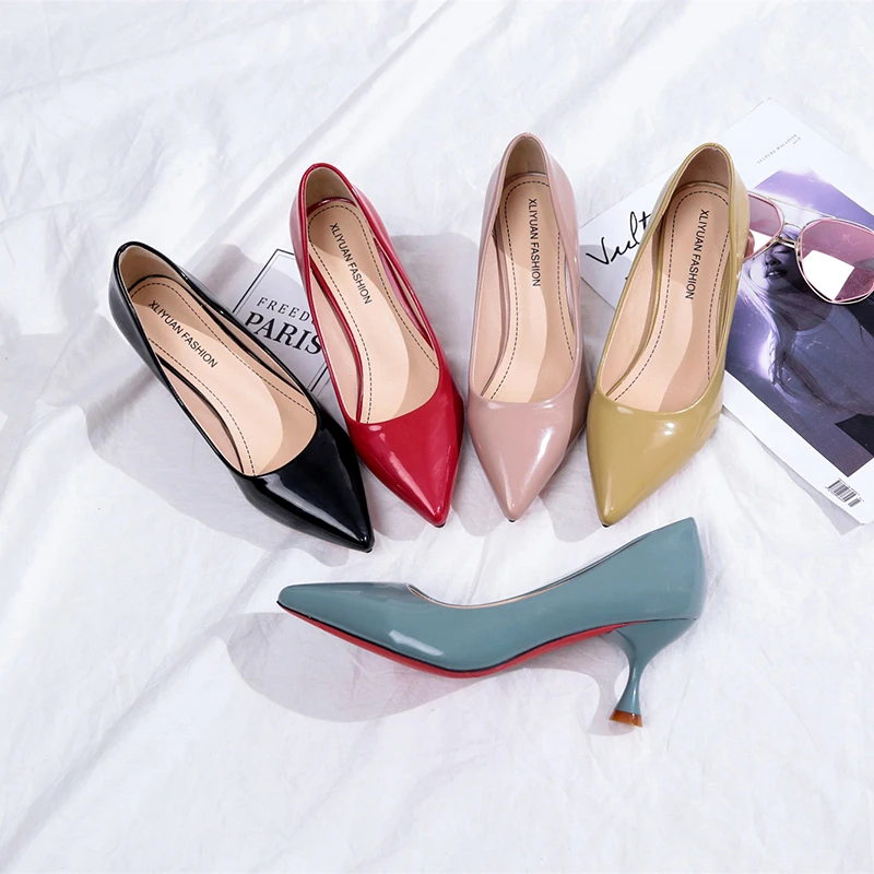 

Europe and America sexy womens shoes pointed stiletto small fresh high heels shallow mouth patent leather work single shoes