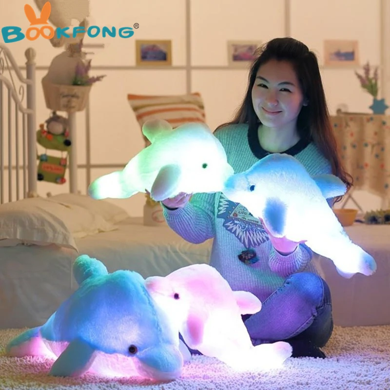 

BOOKFONG 45cm Colorful Dolphin Plush Doll Toy Luminous Plush Stuffed Flashing Cushion Pillow With LED Light Party Birthday Gift