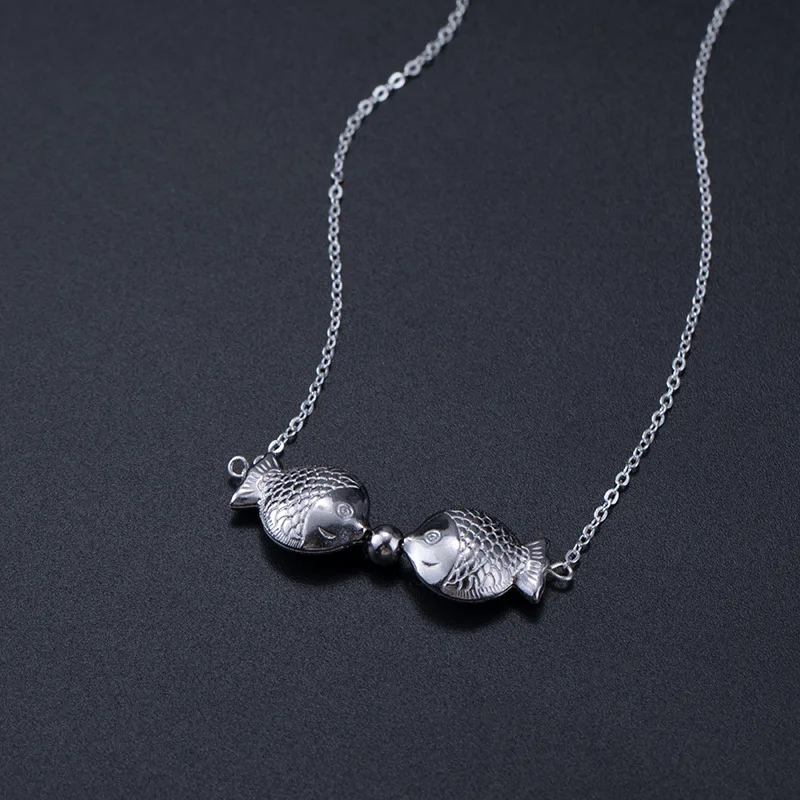 kiss fish silver necklace woman 100% 925 Sterling silver nacklace Jewellery Clavicle chain pendant charms woman gift