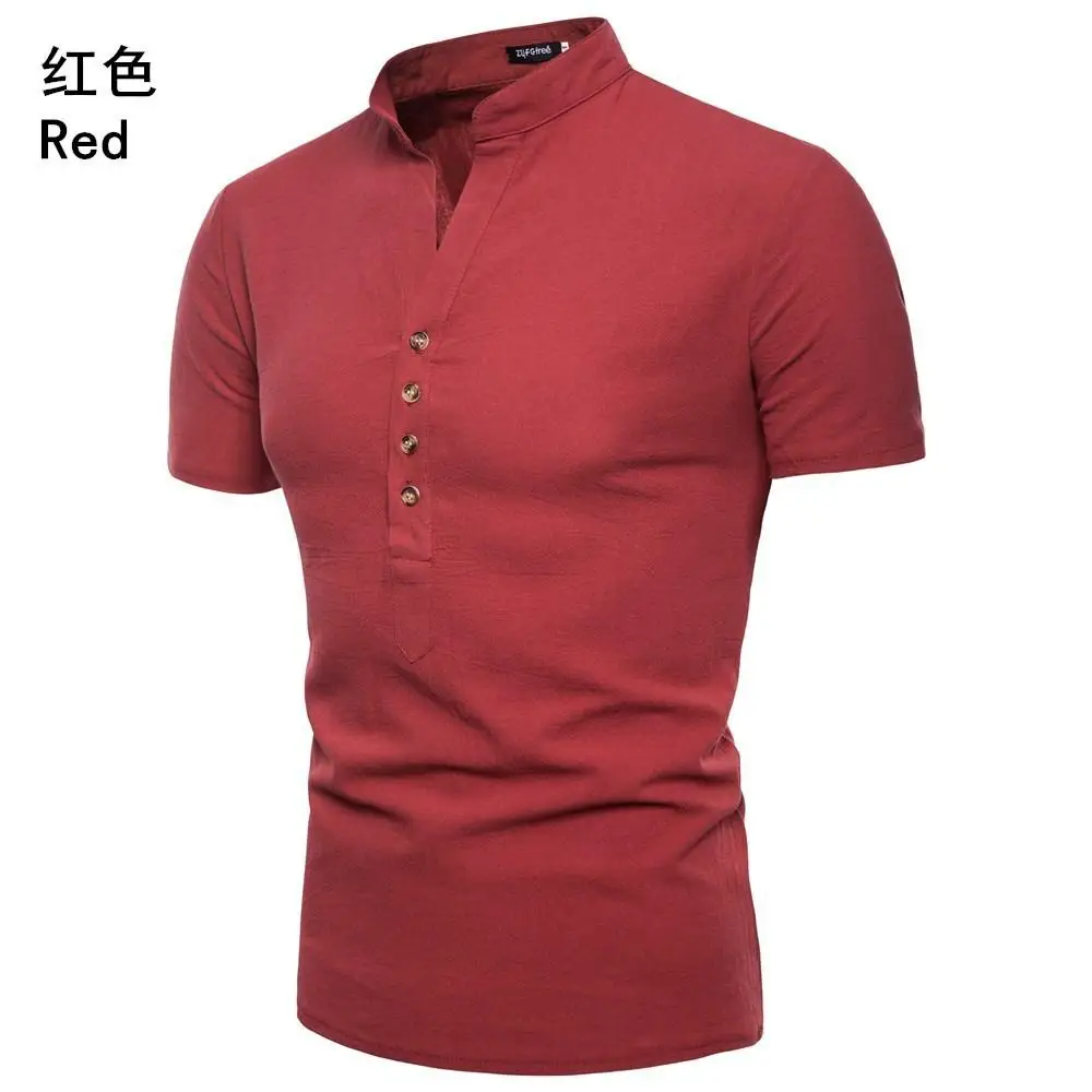 Мужская рубашка Летняя с коротким рукавом белье сплошной цвет Блузка мужская подставка с воротником дизайн однотонная мужская рубашка в
