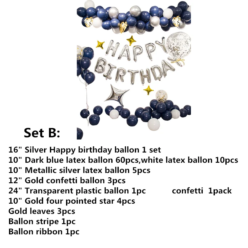 Темно-синий шар гирлянда и листья серебро Луна день рождения задник с воздушными шарами серебро счастливый воздушный шар на день рождения розовый баллон арочный комплект - Цвет: Set B
