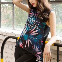 Йога жилет футболка женский фитнес бег одежда Дышащие пикантные сетчатые спортивные печати жилет для Спорт Тренажерный зал танец Printed Tank Top