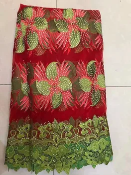 

2018 Hot Sale Green Embroidered African Lace Fabric High Quality with Rhinestone French Net Lace Guipure Lace Fabrics YZZ70822