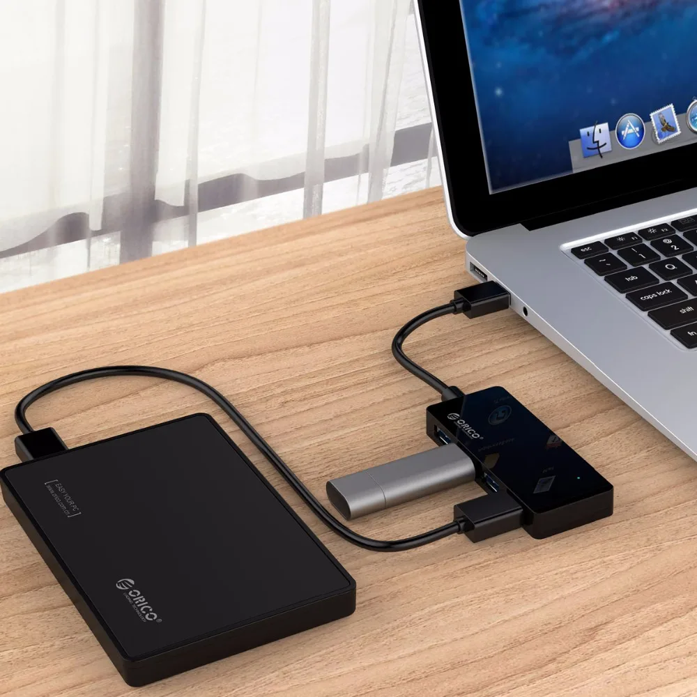 ORICO Mini 4 порта USB3.0 концентратор портативный концентратор USB сплиттер для Apple Macbook Air ноутбук ПК планшет с голубой светодиодный кабель 10 см для передачи данных