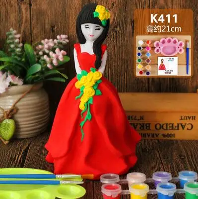 

21cm red princess lovely Children pet mannequin toy plaster doll Piggy bank mannequin Gift 12 color paint pen palette 1set A262