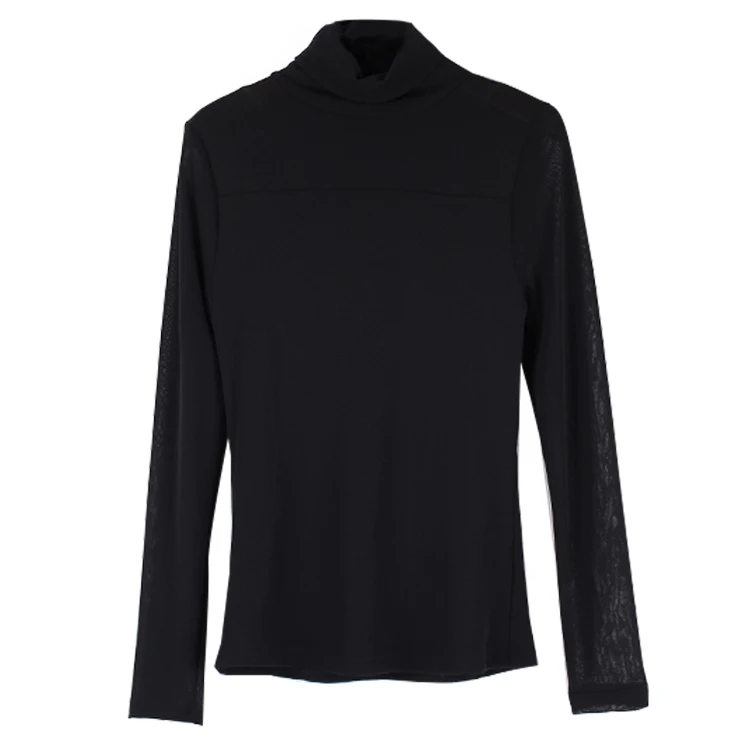 Женская Осенняя водолазка, черная сетка, универсальные базовые топы, футболки размера плюс, Женский Большой пуловер с длинным рукавом, топы для женщин