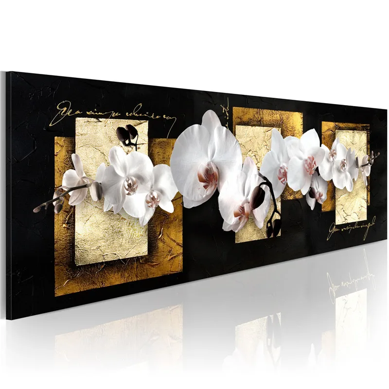 Классический Золотой персонаж Холст Живопись белые орхидеи цветы стены Искусство Цветочный плакат Роскошные картины для декора гостиной - Цвет: 980